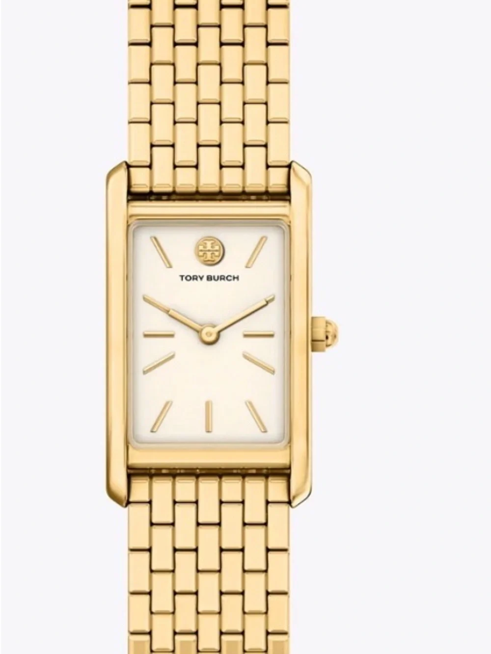 Tory Burch Gold Tone Rectangular Bracelet Watch with Ivory Dial
